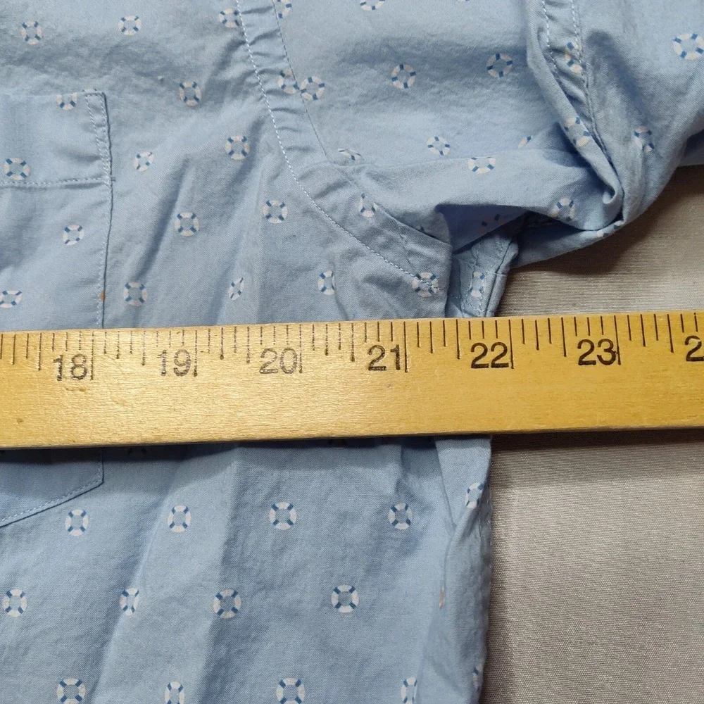 BANANA REPUBLIC UNTUCKED Fit Men Large Organic Cotton Blue Geo‎ Button Shirt